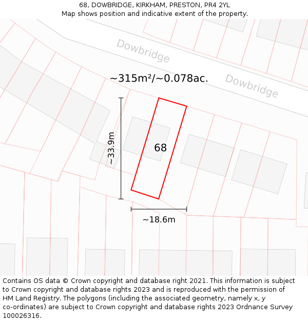 68, DOWBRIDGE, KIRKHAM, PRESTON, PR4 2YL: Plot and title map