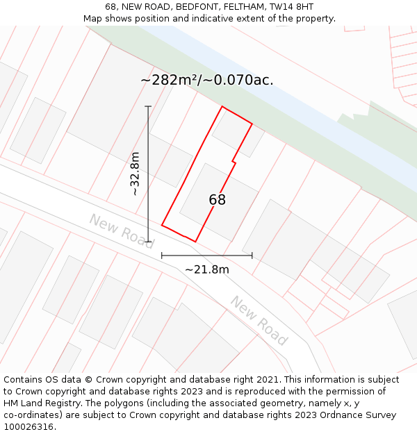 68, NEW ROAD, BEDFONT, FELTHAM, TW14 8HT: Plot and title map
