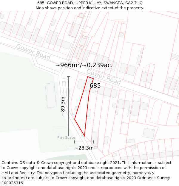 685, GOWER ROAD, UPPER KILLAY, SWANSEA, SA2 7HQ: Plot and title map