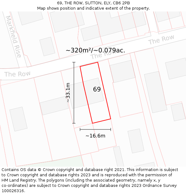 69, THE ROW, SUTTON, ELY, CB6 2PB: Plot and title map