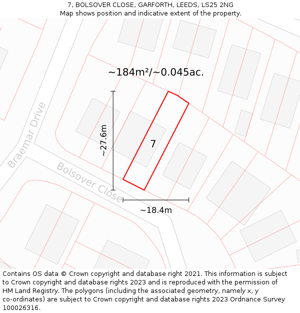7, BOLSOVER CLOSE, GARFORTH, LEEDS, LS25 2NG: Plot and title map