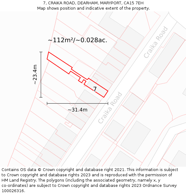 7, CRAIKA ROAD, DEARHAM, MARYPORT, CA15 7EH: Plot and title map
