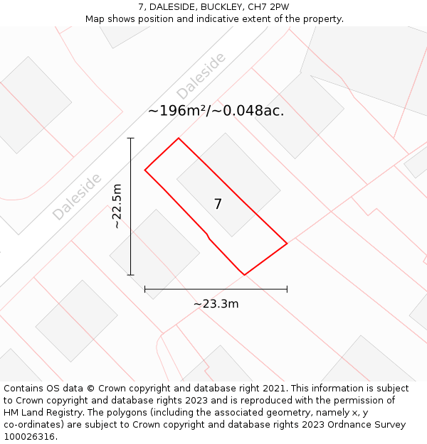 7, DALESIDE, BUCKLEY, CH7 2PW: Plot and title map