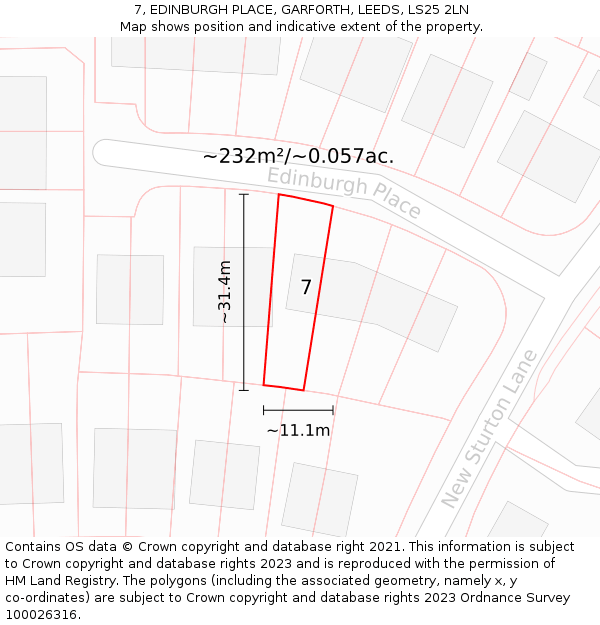 7, EDINBURGH PLACE, GARFORTH, LEEDS, LS25 2LN: Plot and title map