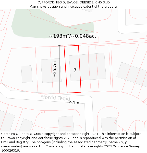 7, FFORDD TEGID, EWLOE, DEESIDE, CH5 3UD: Plot and title map