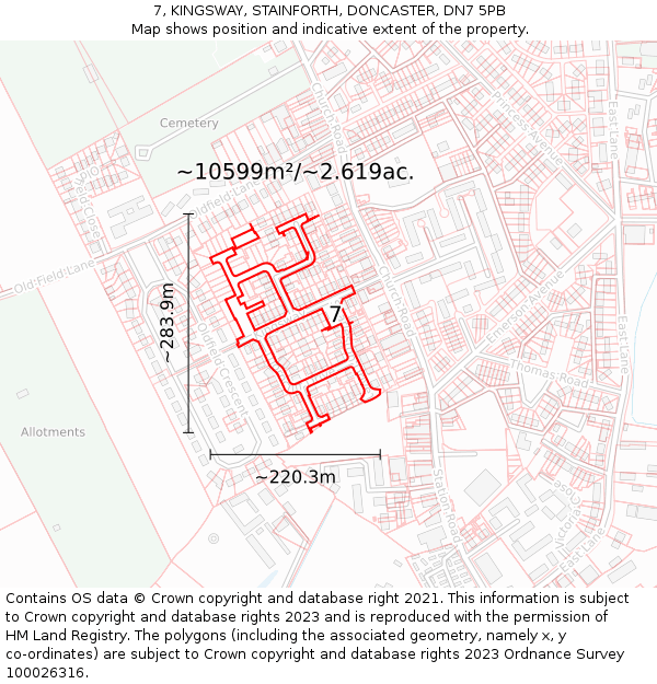 7, KINGSWAY, STAINFORTH, DONCASTER, DN7 5PB: Plot and title map