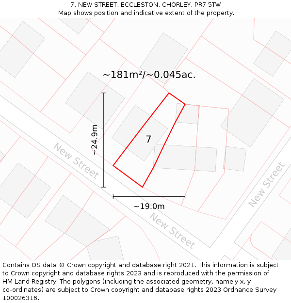 7, NEW STREET, ECCLESTON, CHORLEY, PR7 5TW: Plot and title map