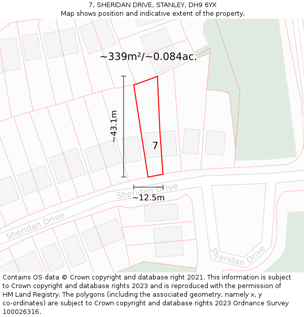 7, SHERIDAN DRIVE, STANLEY, DH9 6YX: Plot and title map