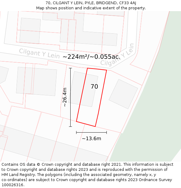 70, CILGANT Y LEIN, PYLE, BRIDGEND, CF33 4AJ: Plot and title map
