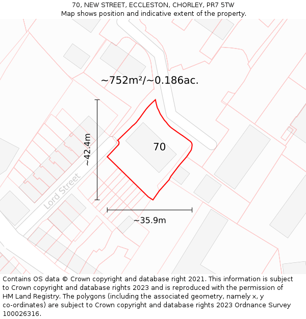 70, NEW STREET, ECCLESTON, CHORLEY, PR7 5TW: Plot and title map