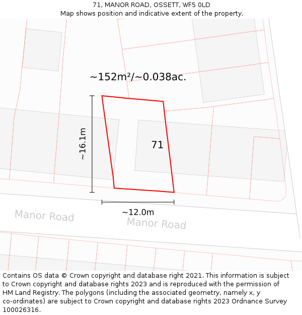 71, MANOR ROAD, OSSETT, WF5 0LD: Plot and title map