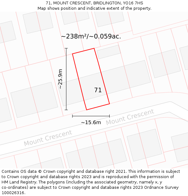 71, MOUNT CRESCENT, BRIDLINGTON, YO16 7HS: Plot and title map