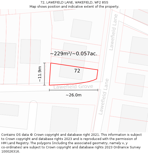 72, LAWEFIELD LANE, WAKEFIELD, WF2 8SS: Plot and title map