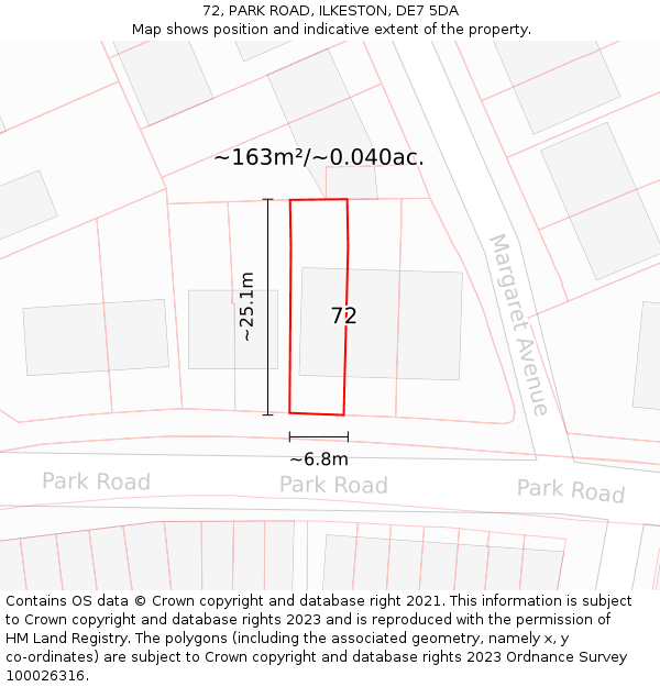 72, PARK ROAD, ILKESTON, DE7 5DA: Plot and title map