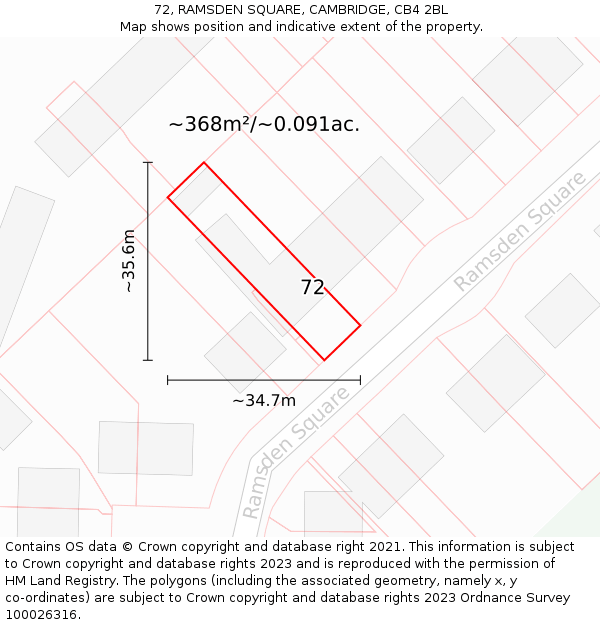 72, RAMSDEN SQUARE, CAMBRIDGE, CB4 2BL: Plot and title map