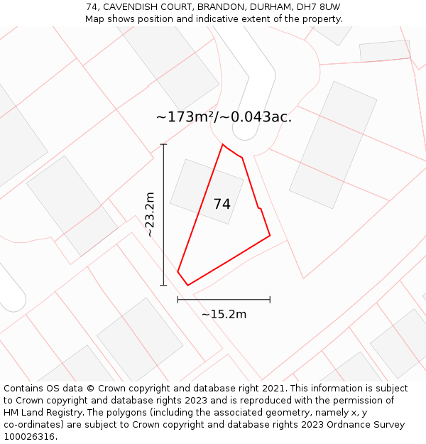 74, CAVENDISH COURT, BRANDON, DURHAM, DH7 8UW: Plot and title map