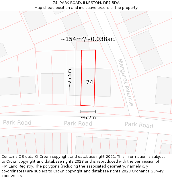 74, PARK ROAD, ILKESTON, DE7 5DA: Plot and title map
