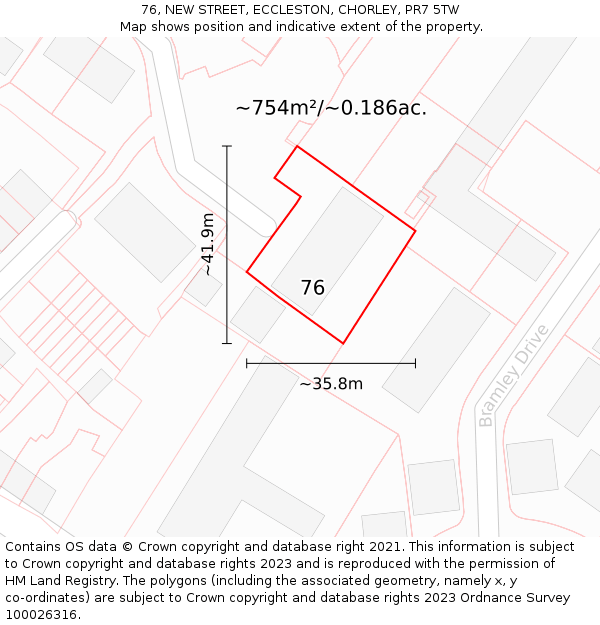 76, NEW STREET, ECCLESTON, CHORLEY, PR7 5TW: Plot and title map