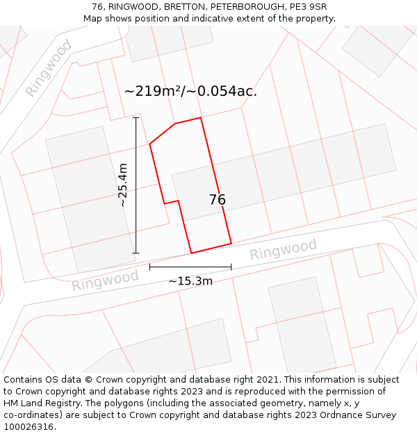 76, RINGWOOD, BRETTON, PETERBOROUGH, PE3 9SR: Plot and title map