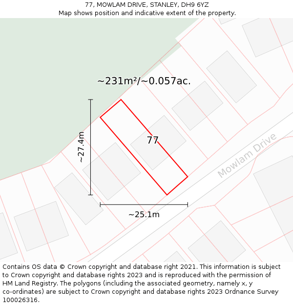 77, MOWLAM DRIVE, STANLEY, DH9 6YZ: Plot and title map