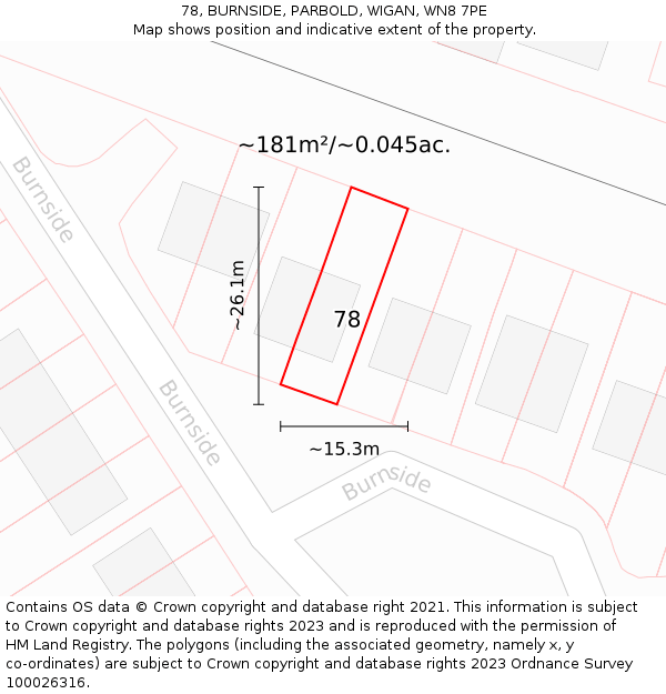 78, BURNSIDE, PARBOLD, WIGAN, WN8 7PE: Plot and title map