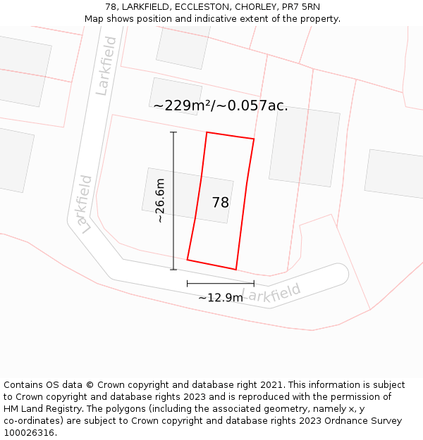 78, LARKFIELD, ECCLESTON, CHORLEY, PR7 5RN: Plot and title map