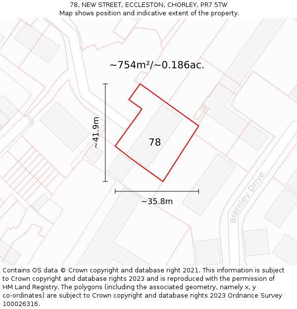 78, NEW STREET, ECCLESTON, CHORLEY, PR7 5TW: Plot and title map