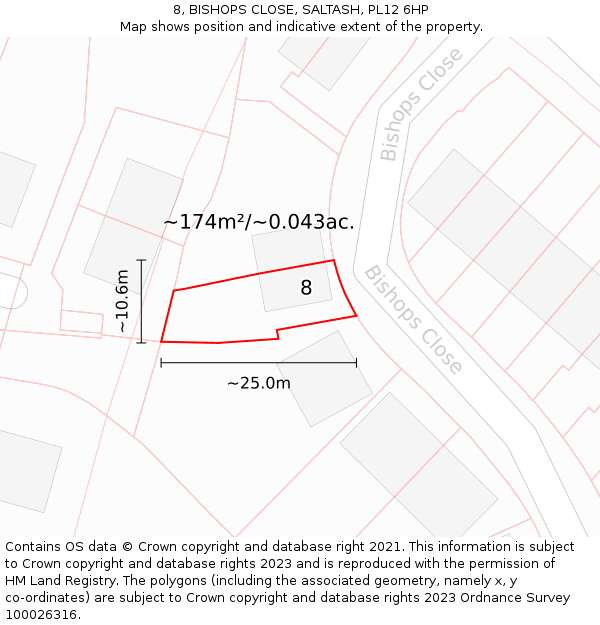 8, BISHOPS CLOSE, SALTASH, PL12 6HP: Plot and title map