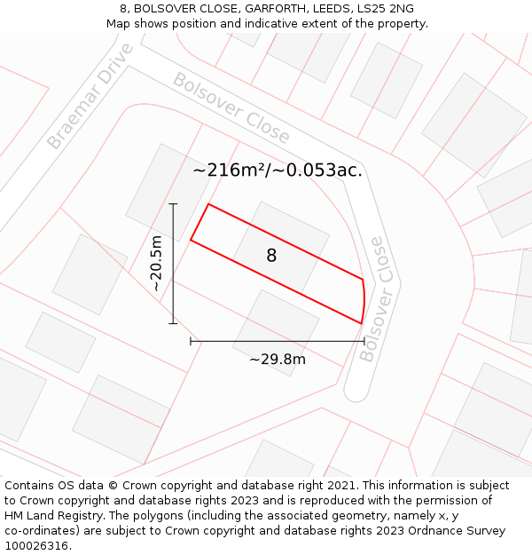 8, BOLSOVER CLOSE, GARFORTH, LEEDS, LS25 2NG: Plot and title map