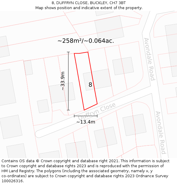 8, DUFFRYN CLOSE, BUCKLEY, CH7 3BT: Plot and title map