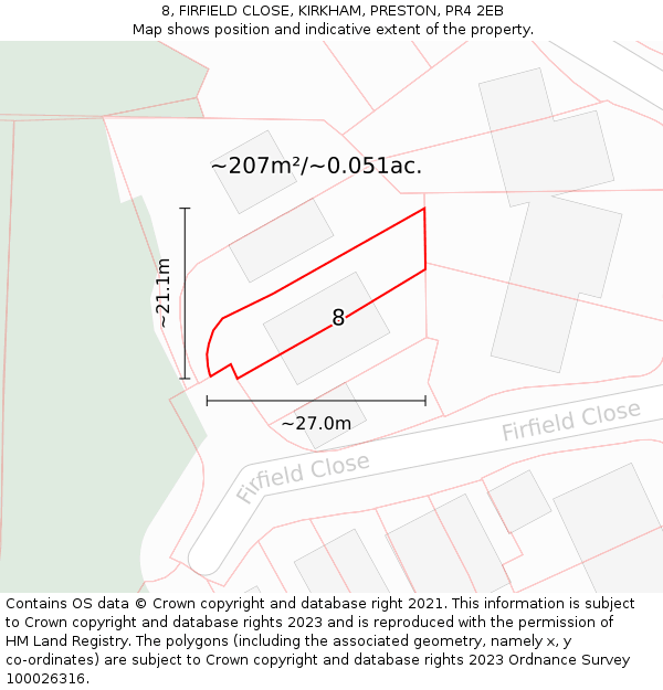 8, FIRFIELD CLOSE, KIRKHAM, PRESTON, PR4 2EB: Plot and title map