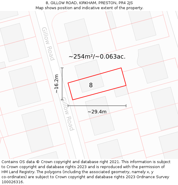 8, GILLOW ROAD, KIRKHAM, PRESTON, PR4 2JS: Plot and title map
