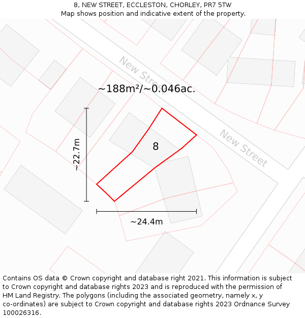 8, NEW STREET, ECCLESTON, CHORLEY, PR7 5TW: Plot and title map