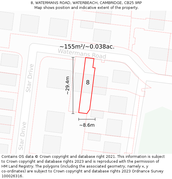 8, WATERMANS ROAD, WATERBEACH, CAMBRIDGE, CB25 9RP: Plot and title map