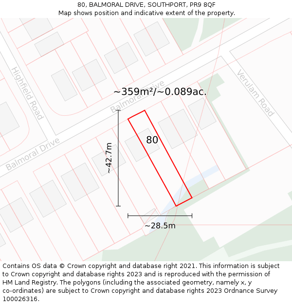 80, BALMORAL DRIVE, SOUTHPORT, PR9 8QF: Plot and title map