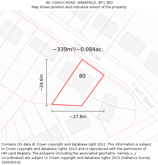 80, COACH ROAD, WAKEFIELD, WF1 3ED: Plot and title map