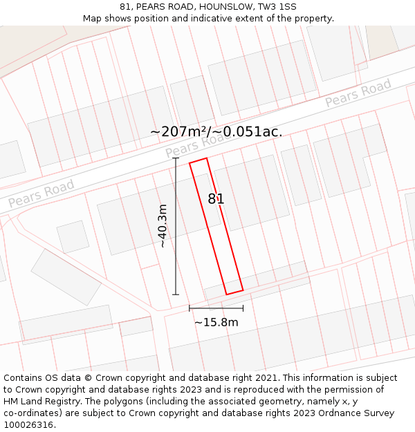 81, PEARS ROAD, HOUNSLOW, TW3 1SS: Plot and title map