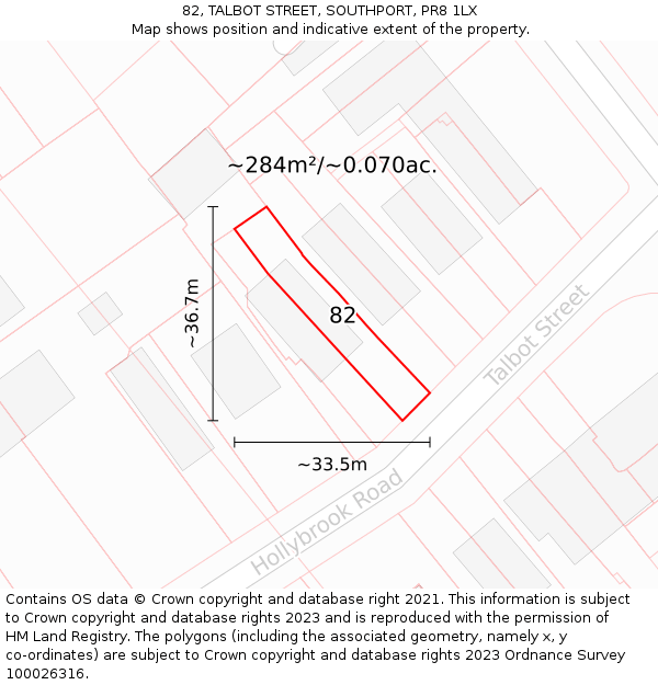 82, TALBOT STREET, SOUTHPORT, PR8 1LX: Plot and title map