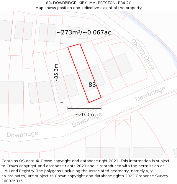83, DOWBRIDGE, KIRKHAM, PRESTON, PR4 2YJ: Plot and title map