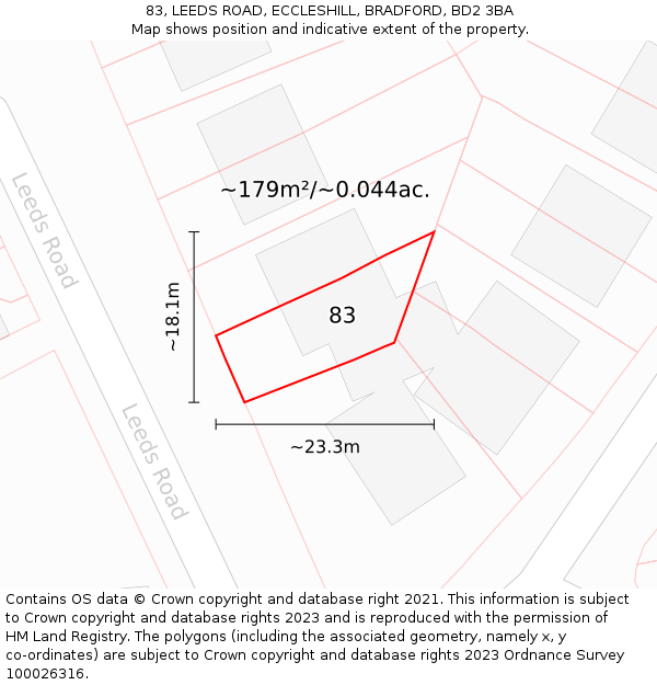83, LEEDS ROAD, ECCLESHILL, BRADFORD, BD2 3BA: Plot and title map