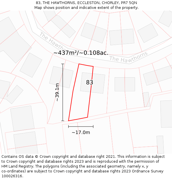 83, THE HAWTHORNS, ECCLESTON, CHORLEY, PR7 5QN: Plot and title map