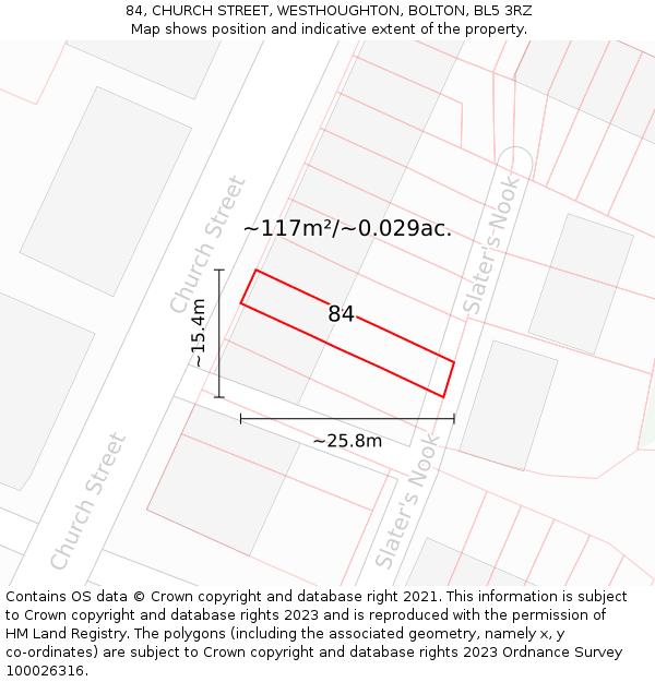 84, CHURCH STREET, WESTHOUGHTON, BOLTON, BL5 3RZ: Plot and title map