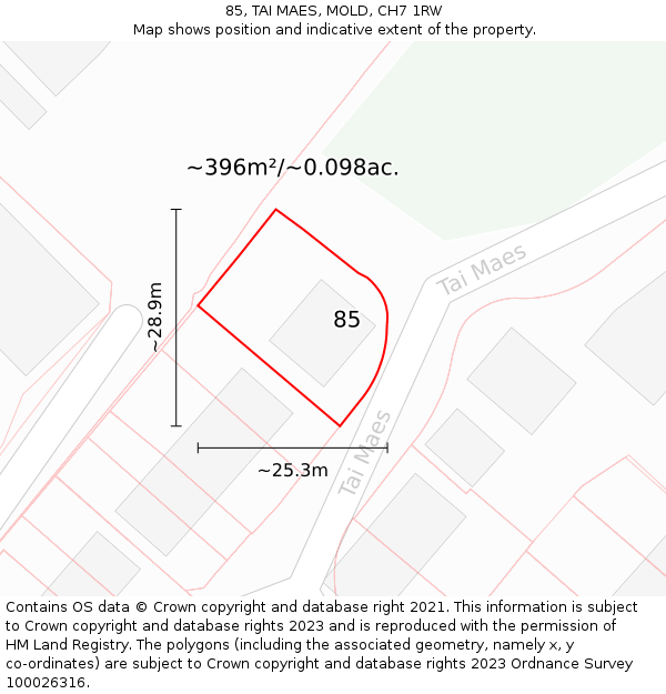 85, TAI MAES, MOLD, CH7 1RW: Plot and title map