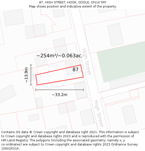 87, HIGH STREET, HOOK, GOOLE, DN14 5PF: Plot and title map