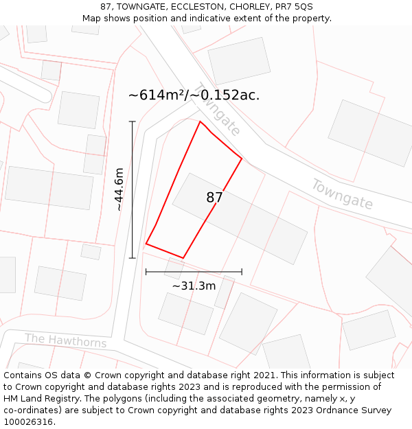 87, TOWNGATE, ECCLESTON, CHORLEY, PR7 5QS: Plot and title map