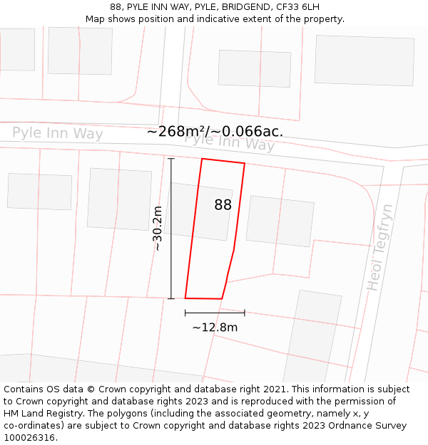 88, PYLE INN WAY, PYLE, BRIDGEND, CF33 6LH: Plot and title map