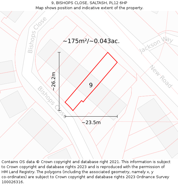 9, BISHOPS CLOSE, SALTASH, PL12 6HP: Plot and title map
