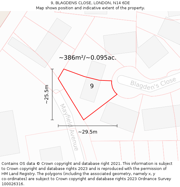 9, BLAGDENS CLOSE, LONDON, N14 6DE: Plot and title map