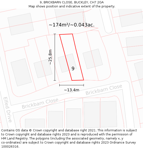 9, BRICKBARN CLOSE, BUCKLEY, CH7 2GA: Plot and title map