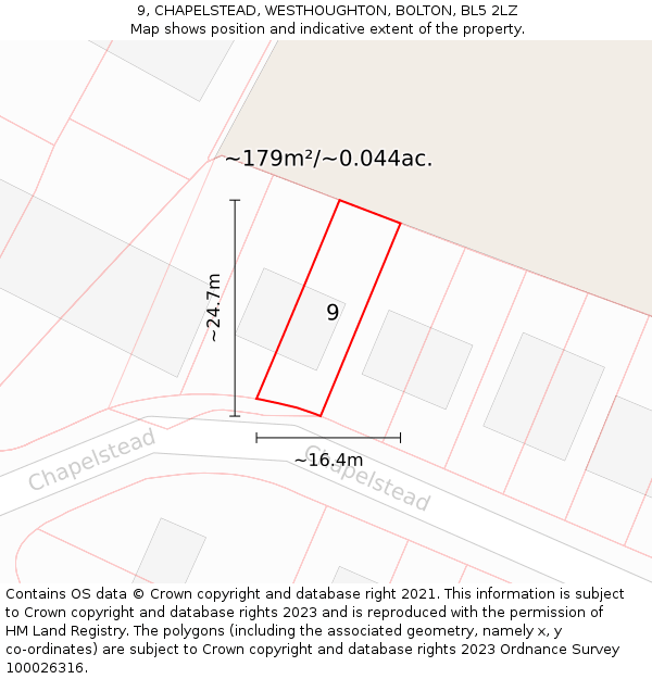 9, CHAPELSTEAD, WESTHOUGHTON, BOLTON, BL5 2LZ: Plot and title map